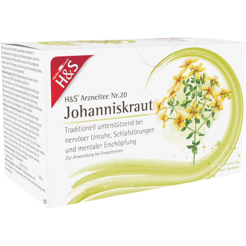 Eine Packung Johanniskraut-Tee zur Beruhigung bei Unruhe und Schlafstörungen.