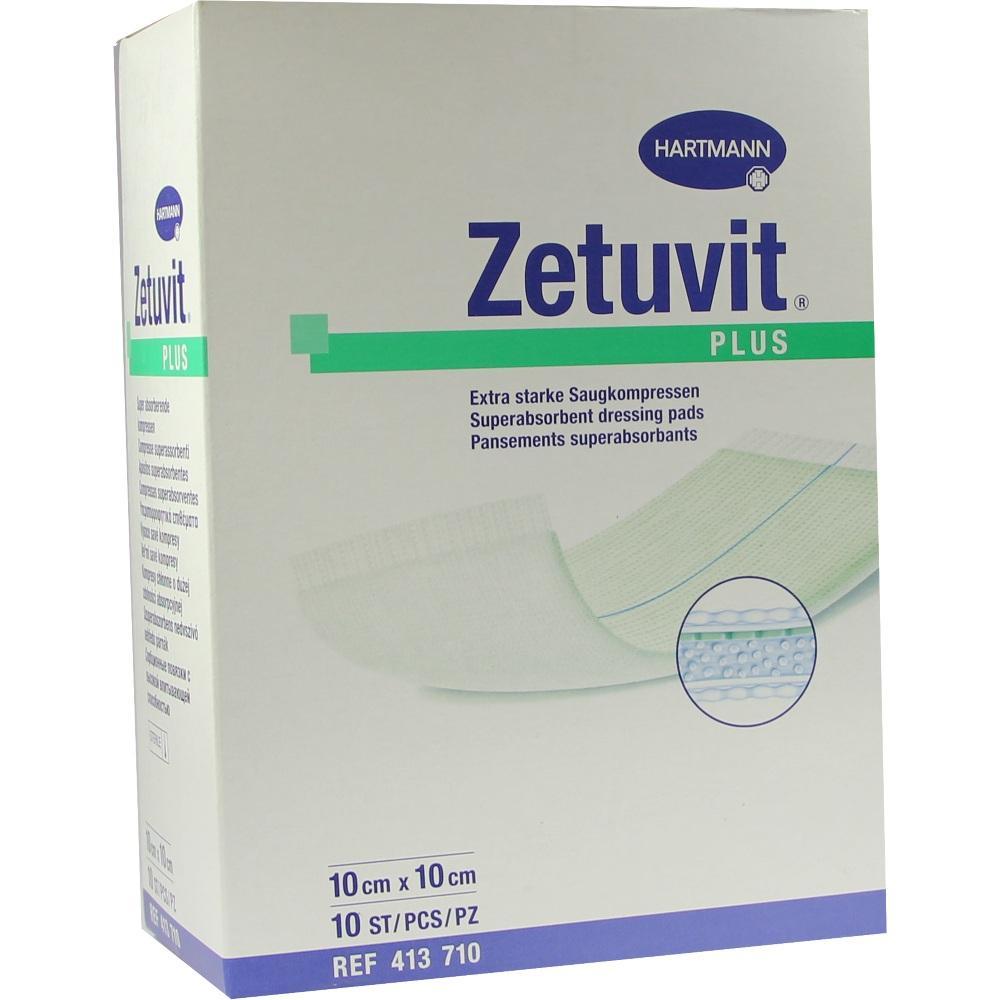 Eine Verpackung der Marke Zetuvit Plus f&uuml;r Saugkompressen ist abgebildet.