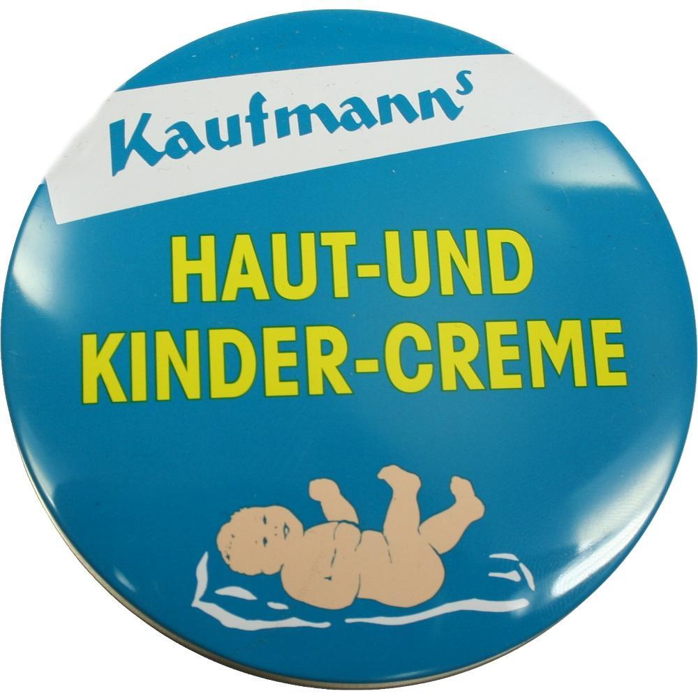 Blaue Creme-Dose mit Baby und der Aufschrift "Haut- und Kinder-Creme".