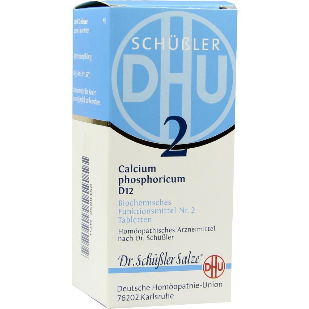 Die Verpackung zeigt Schüßler-Salz Nr. 2 Calcium phosphoricum D12 Tabletten.