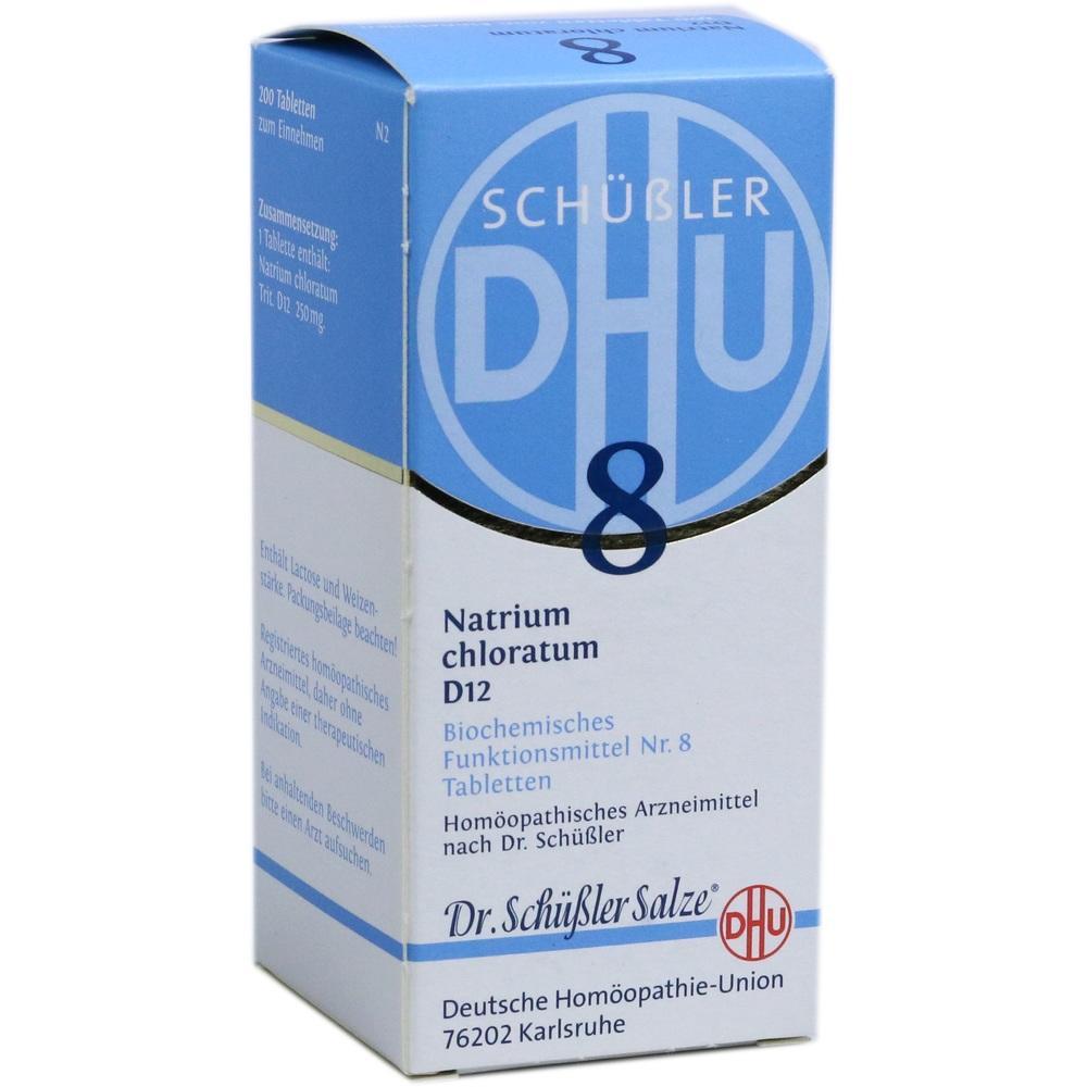 Schachtel mit Schüßler-Salz Nummer 8, einem homöopathischen Mittel.