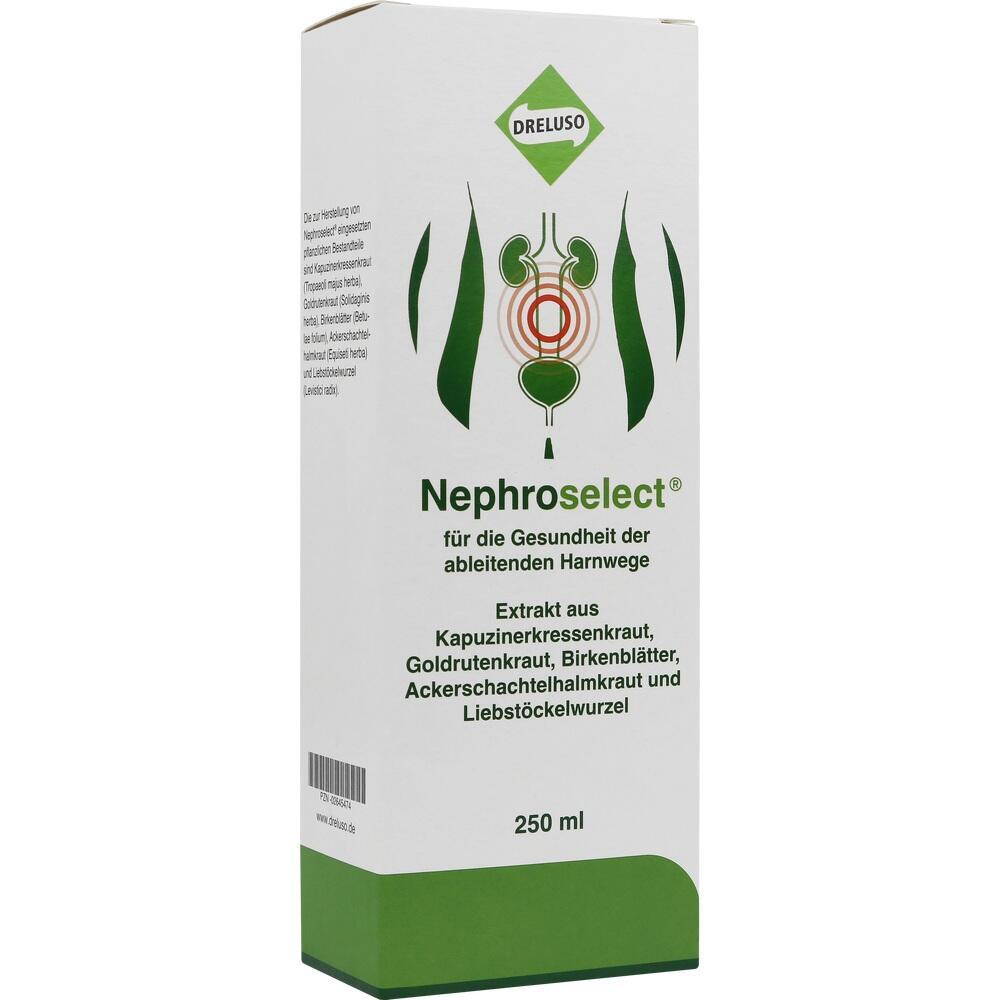 Verpackung von Nephroselect mit Heilpflanzenauszug f&uuml;r die Gesundheit der Harnwege.