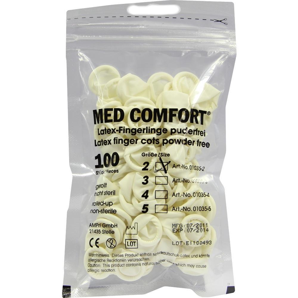Eine Packung mit 100 puderfreien Latex-Fingerlingen.