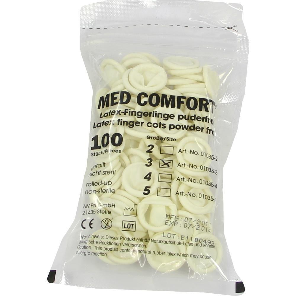 Eine Packung mit 100 puderfreien Latex-Fingerlingen.