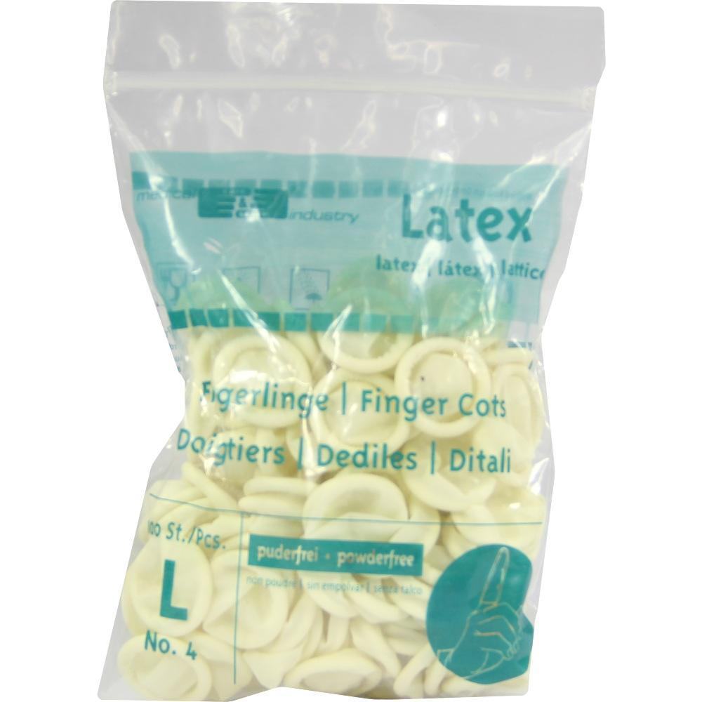 Eine Tüte mit Latex-Fingerlingen in der Größe L.