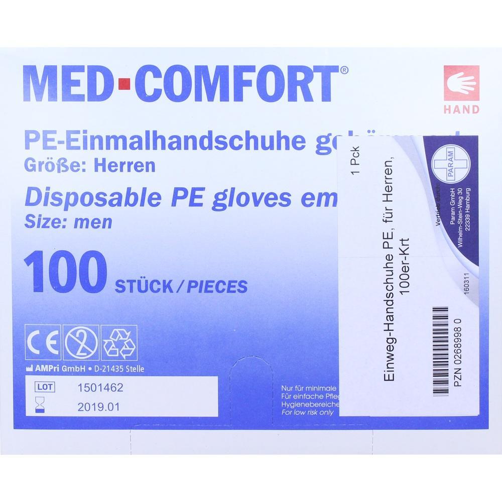 Eine Verpackung mit 100 Einweg-Handschuhen für Herren.