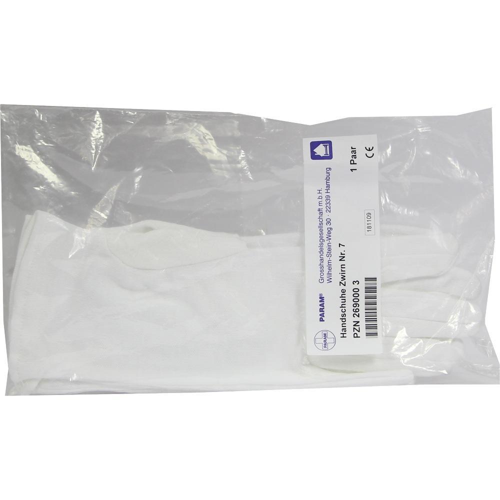 Ein Paar weiße Handschuhe in einer durchsichtigen Verpackung.