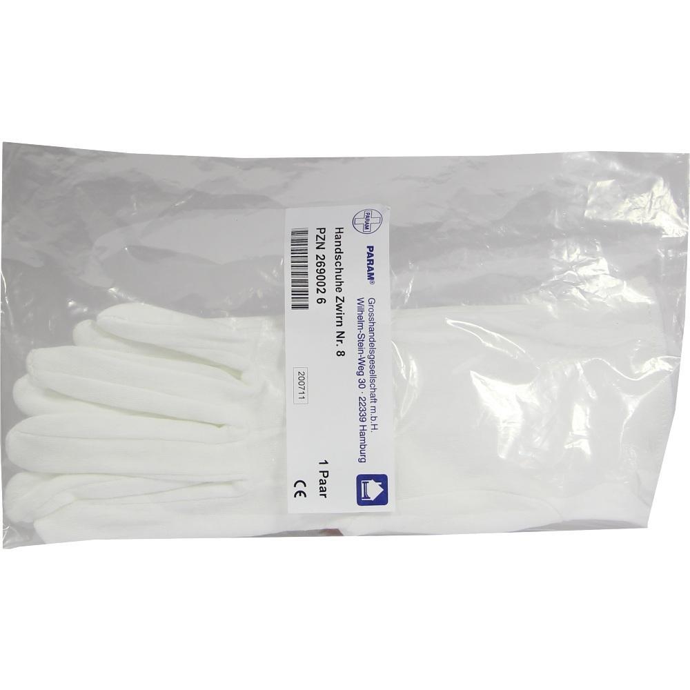 Eine Packung mit einem Paar weißer Handschuhe aus Stoff.