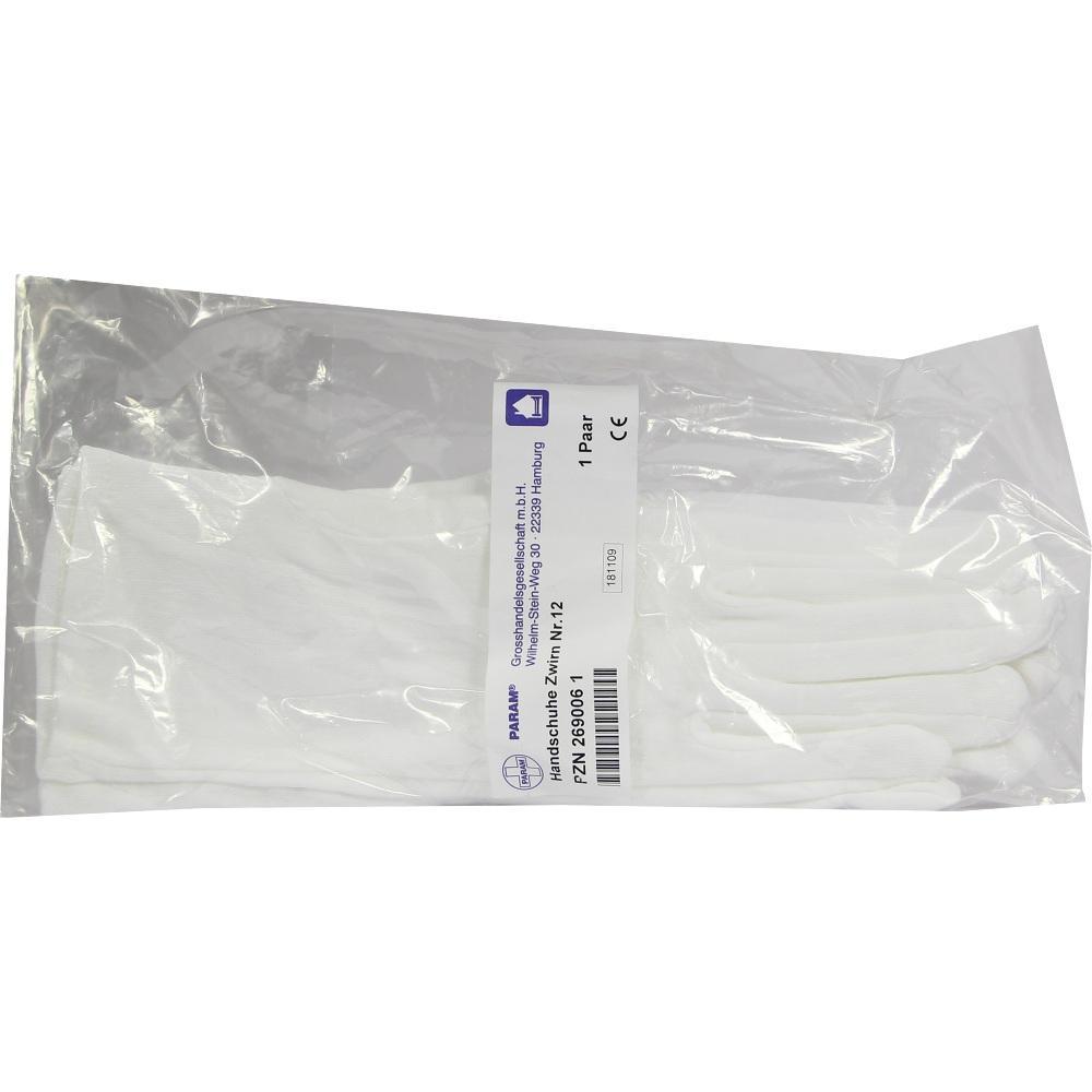 Ein Paar weiße Handschuhe in einer durchsichtigen Verpackung.