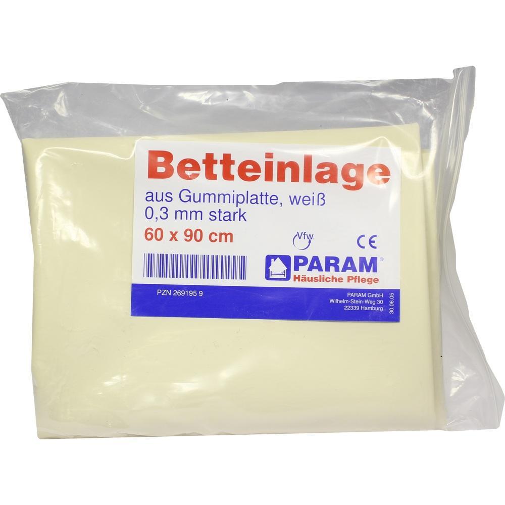 Verpackte weiße Betteinlage aus Gummi, 60 x 90 cm groß.