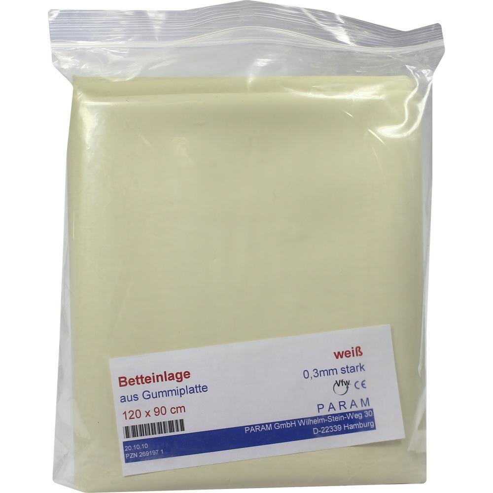 Verpackte Gummiauflage für das Bett in Weiß, 120x90 cm groß.