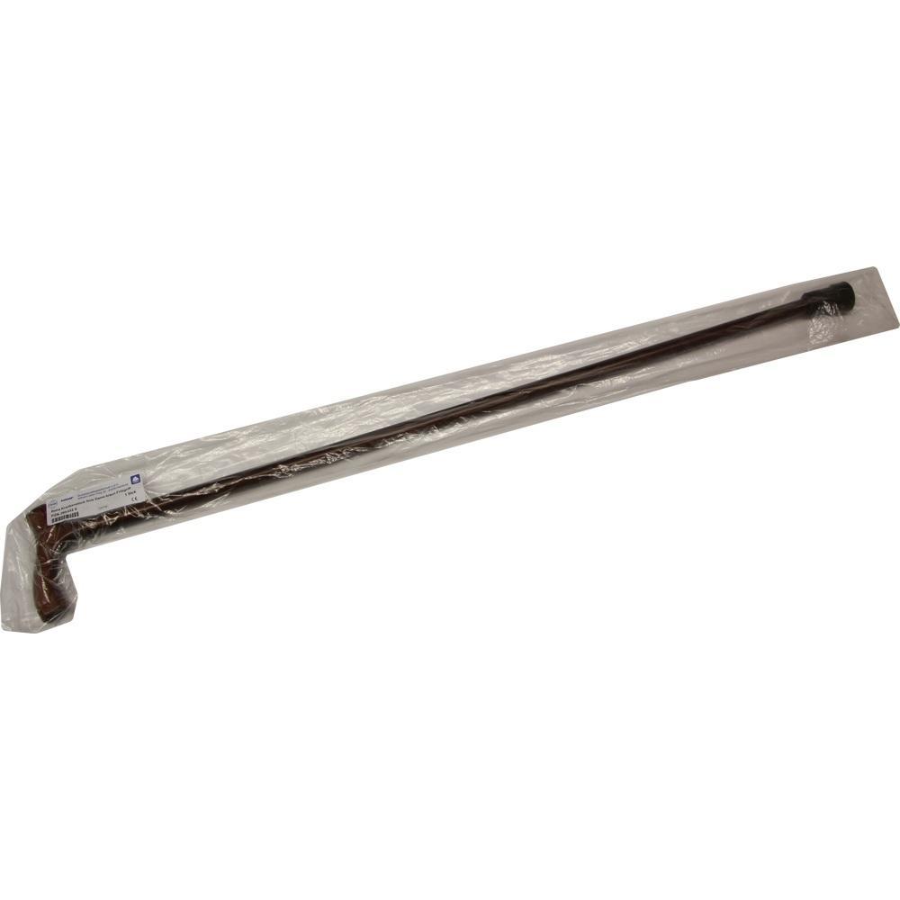 Ein brauner Gehstock in Plastikverpackung.