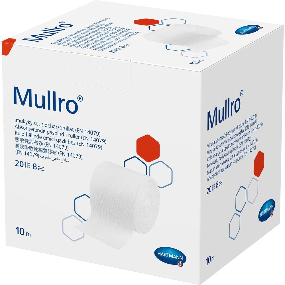 Wei&szlig;e Verpackung mit der Aufschrift "Mullro" und einem Bild einer Mullbinde.