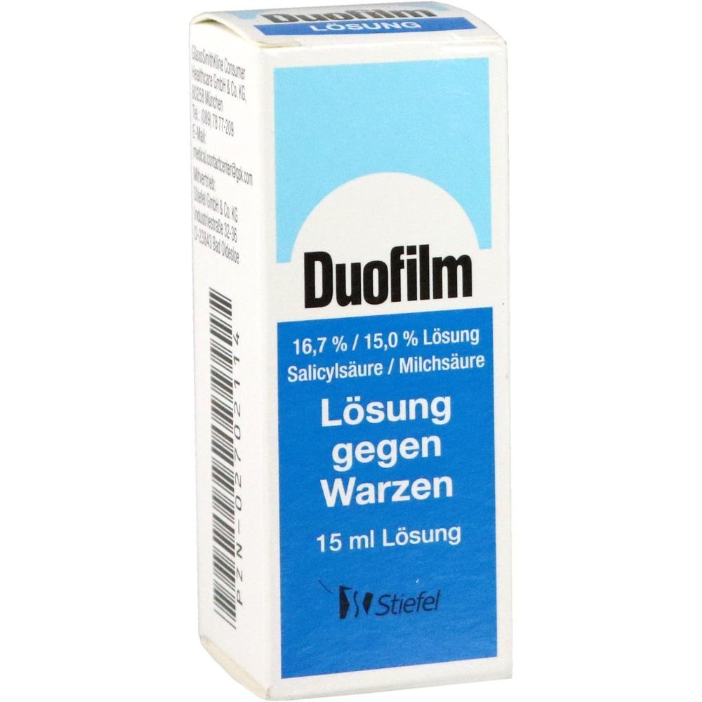 Eine Packung Duofilm-Mittel gegen Warzen mit 15 ml Lösung.