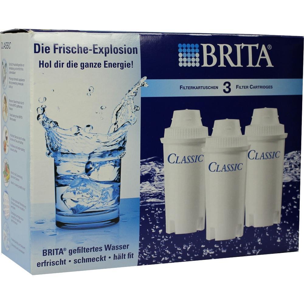 Auf der Verpackung sind drei Wasserfilter und ein spritzendes Glas Wasser abgebildet.