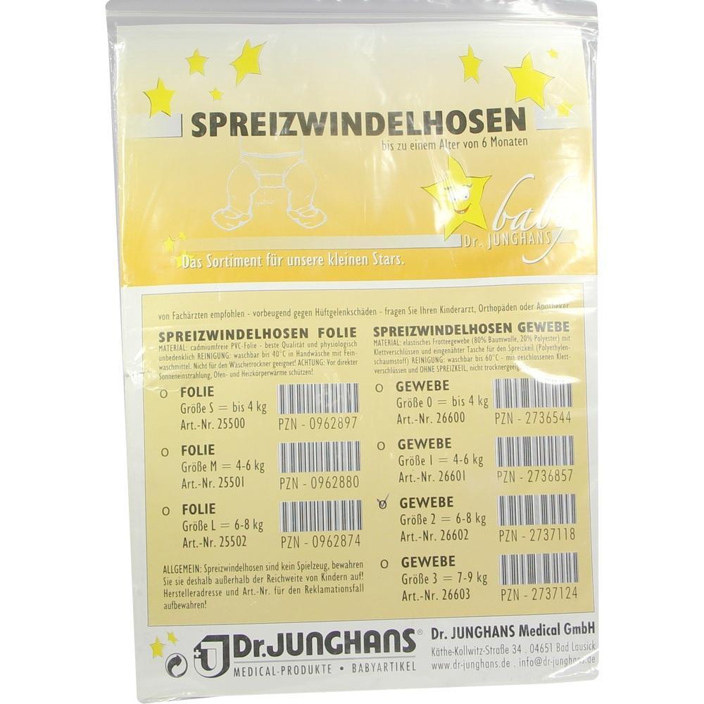 Verpackung von Spreizwindelhosen für Babys bis 6 Monate, mit Größen und Artikeldetails.