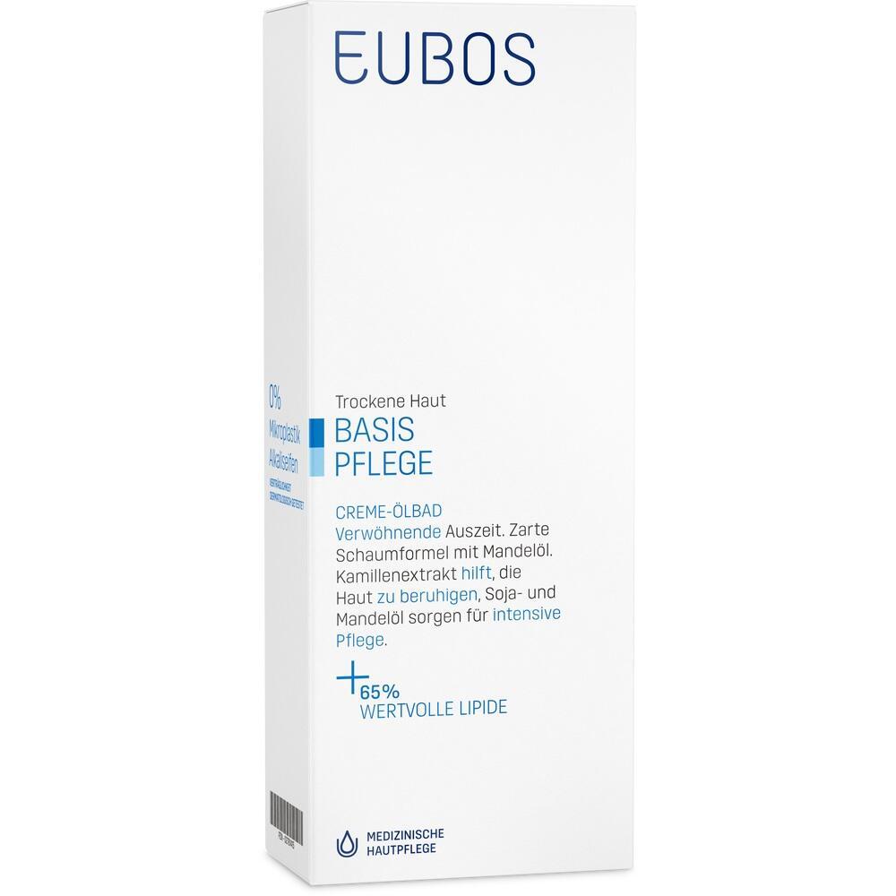 Weiße Verpackung für Basis-Pflegecreme von EUBOS für trockene Haut.