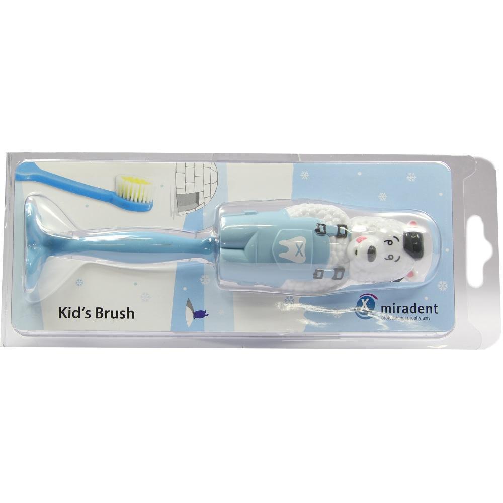 Eine Kinderzahnbürste in einer Packung mit einem niedlichen Polarbärdesign.
