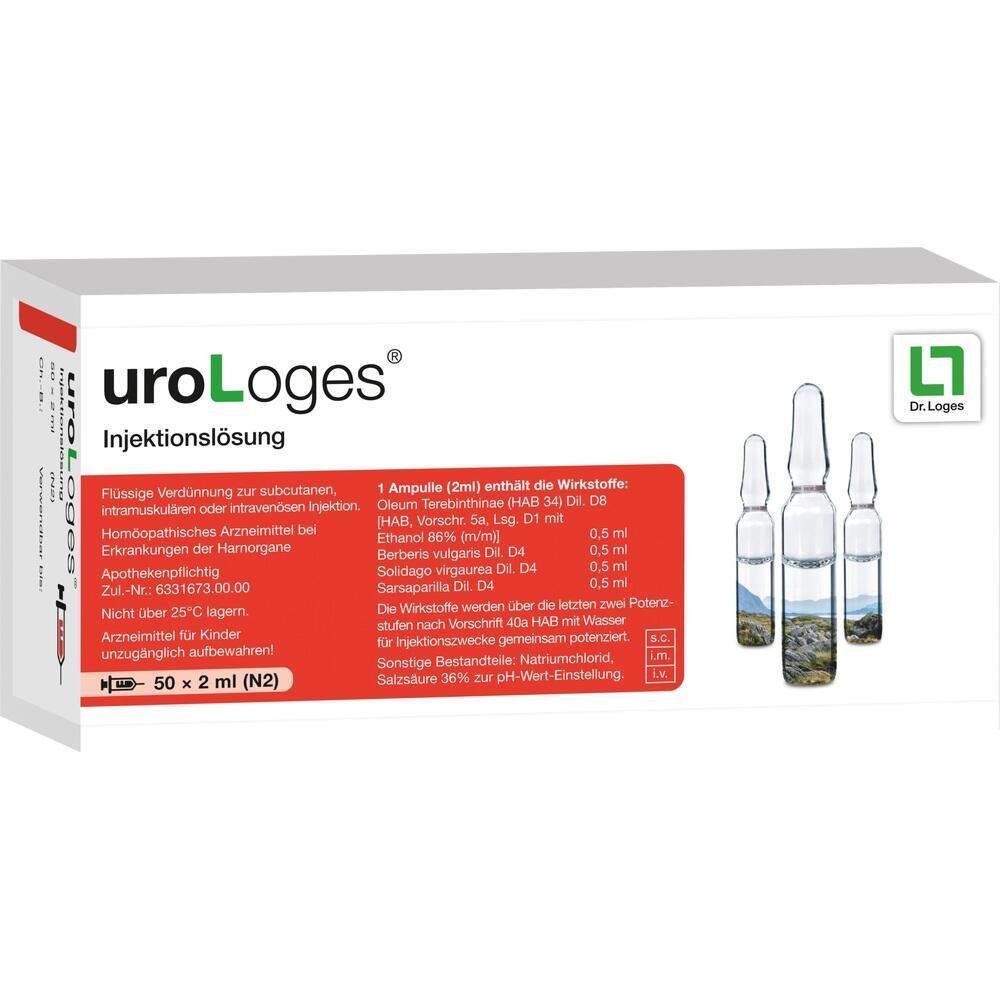 Verpackung einer medizinischen Injektionsl&ouml;sung namens "uroLoges" von Dr. Loges.