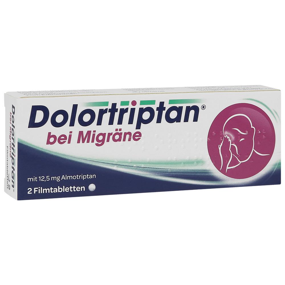 Verpackung von Dolortriptan, einem Medikament gegen Migräne.