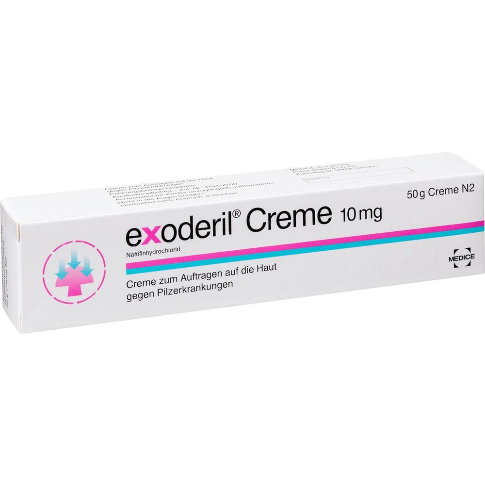 Wei&szlig;e Verpackung von Exoderil Creme gegen Hautpilz.