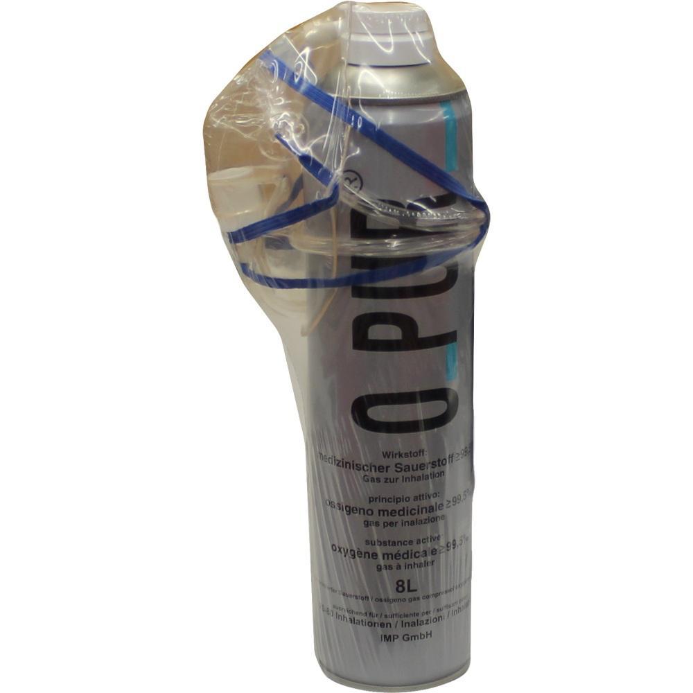 Eine Sauerstoff-Spraydose mit einer Atemmaske aus Plastik.