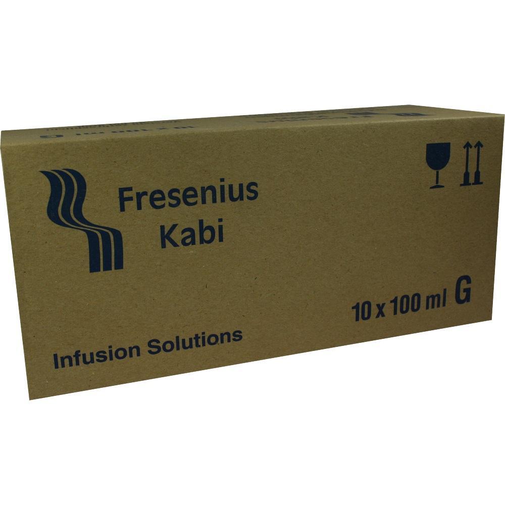 Ein brauner Karton mit der Aufschrift "Fresenius Kabi Infusion Solutions".