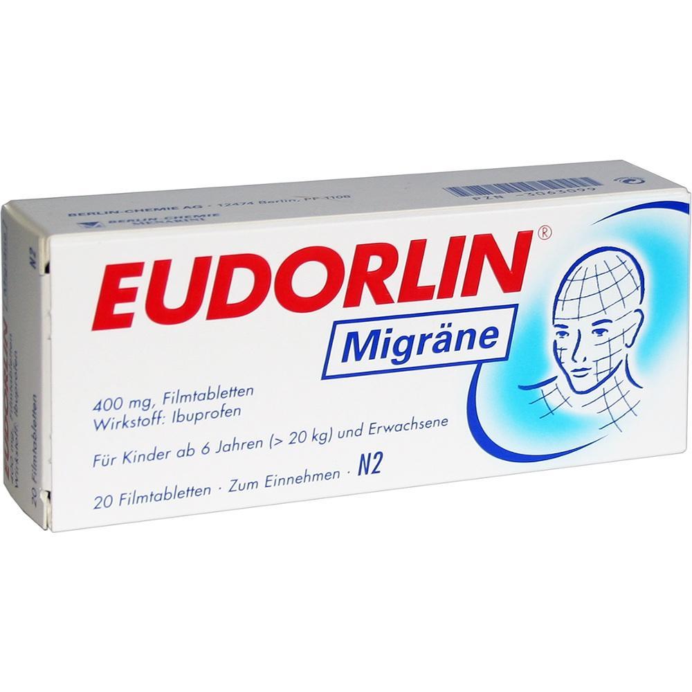 Eine Packung Tabletten gegen Migr&auml;ne f&uuml;r Erwachsene und Kinder ab 6 Jahren.