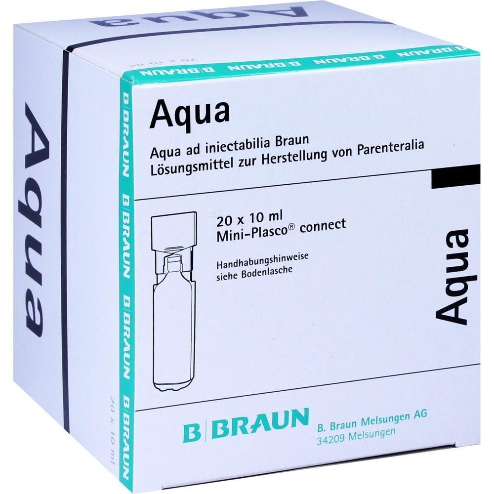 Ein wei&szlig;er Karton mit der Aufschrift "Aqua" und medizinischer Produktbeschreibung.