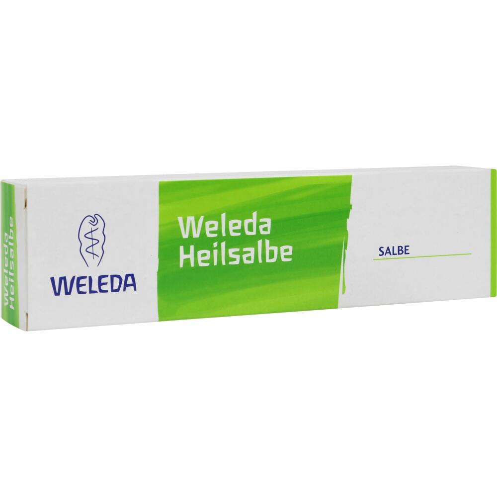Weiße Tube mit grüner Aufschrift: "Weleda Heilsalbe".