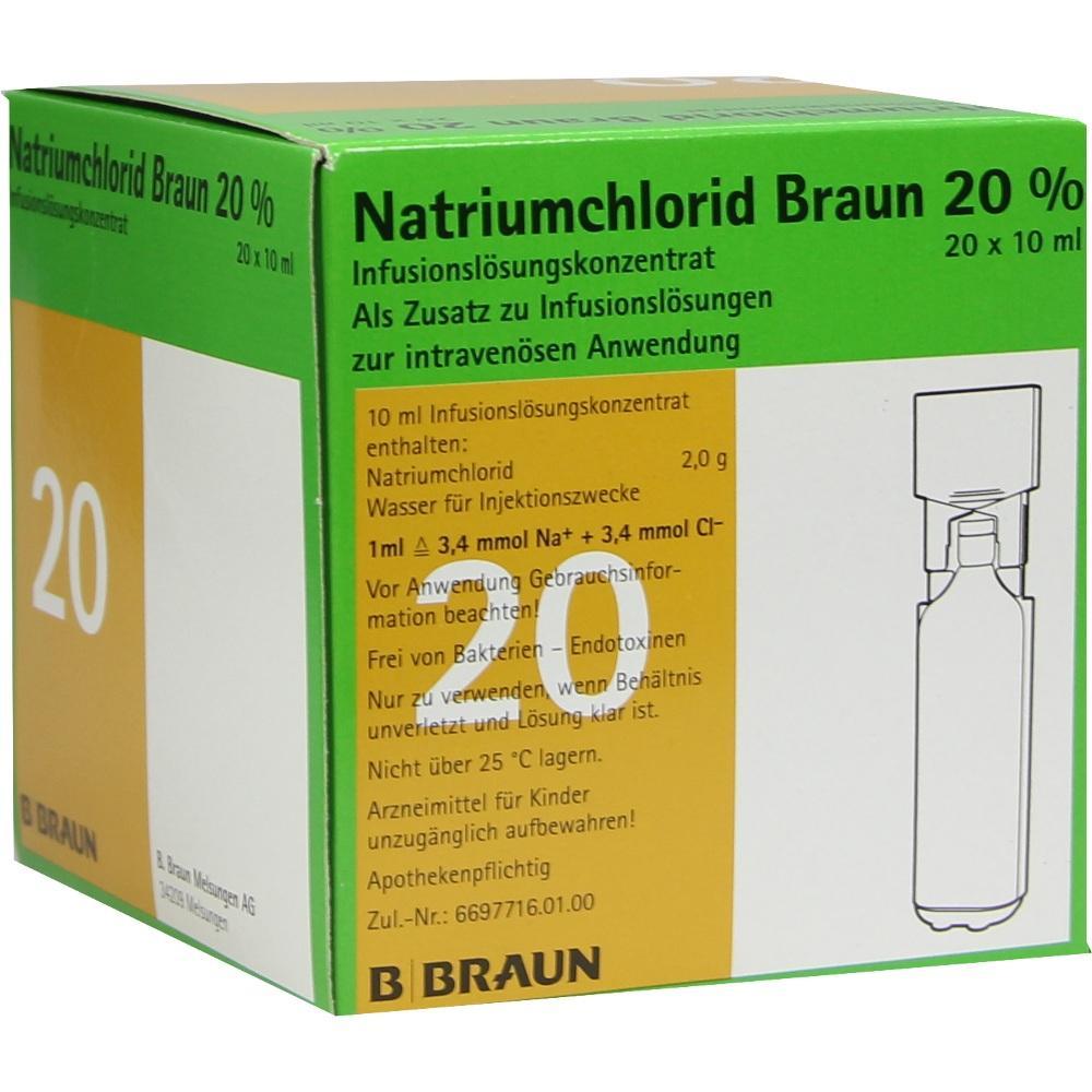 Gr&uuml;ne Verpackung von Natriumchlorid Infusionsl&ouml;sungskonzentrat 20%.