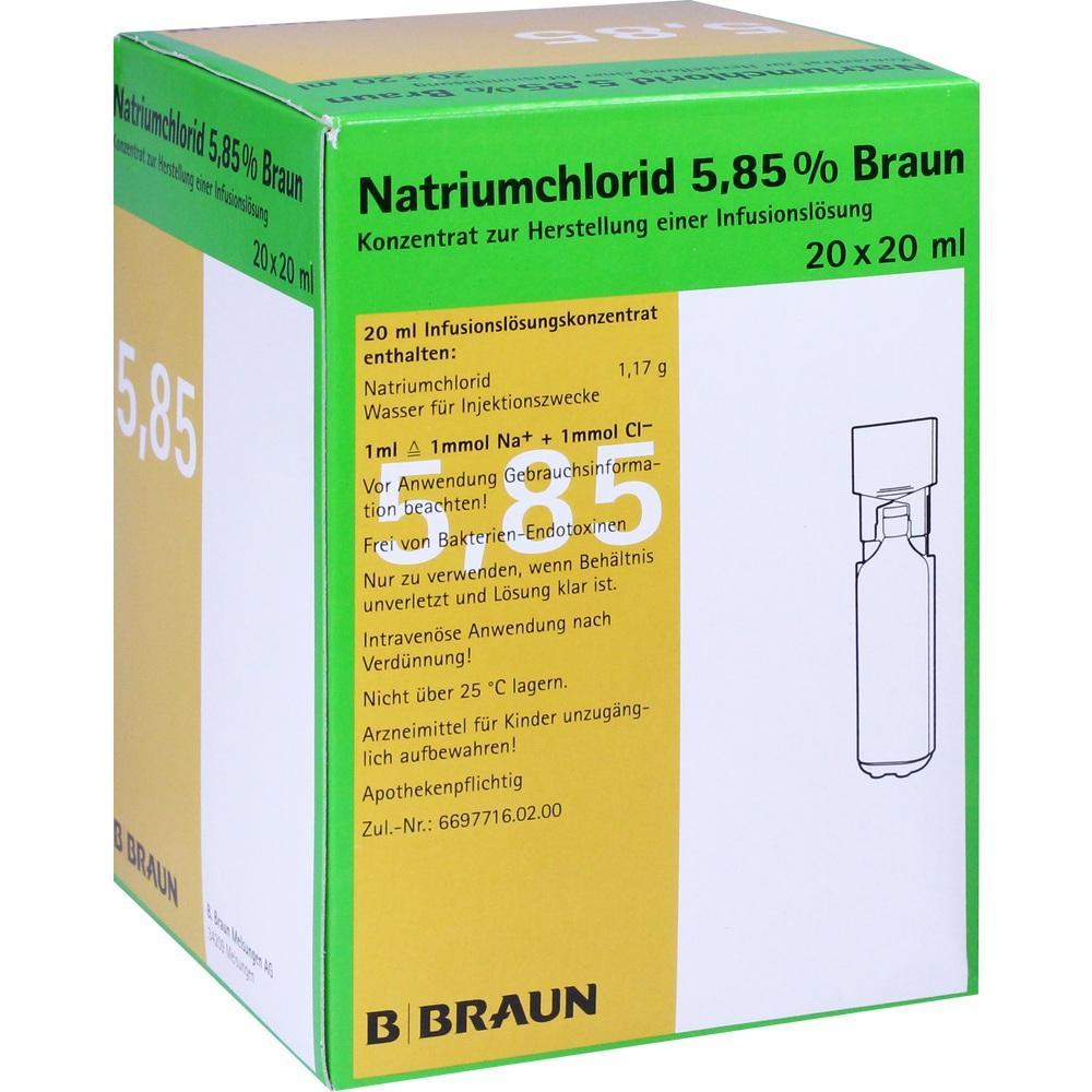 Gr&uuml;ne Verpackung f&uuml;r Natriumchlorid 5,85% zur Herstellung von Infusionsl&ouml;sung.
