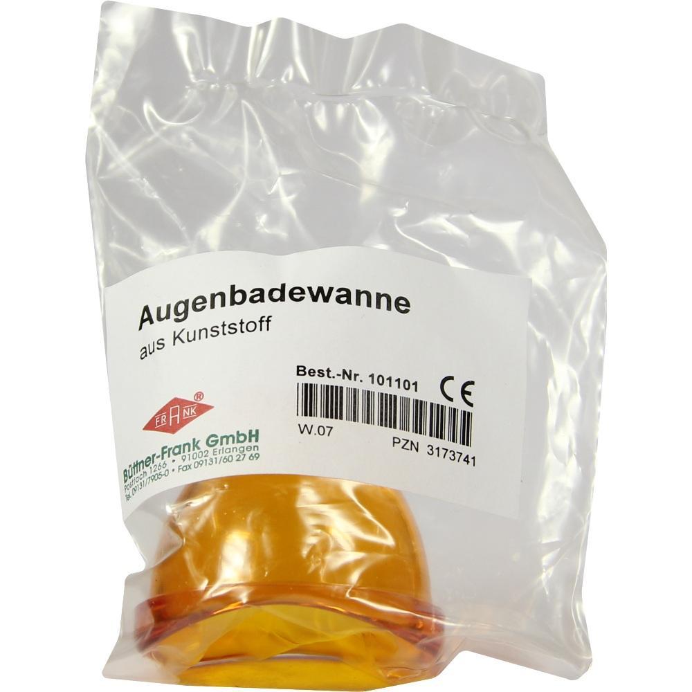 Verpackung mit orangefarbener Augenbadewanne aus Kunststoff.