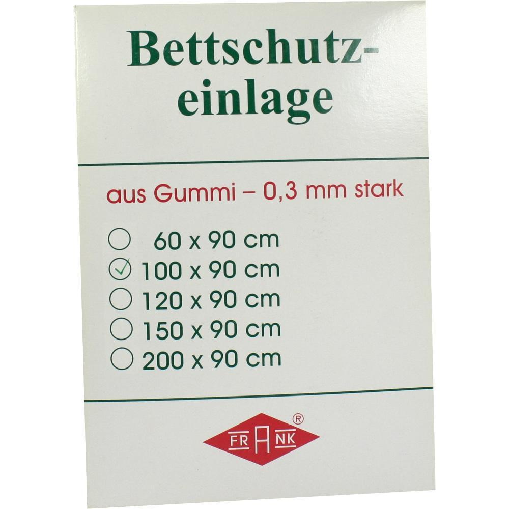Anzeige für eine Bettschutzauflage aus Gummi, Größe 100 x 90 cm.