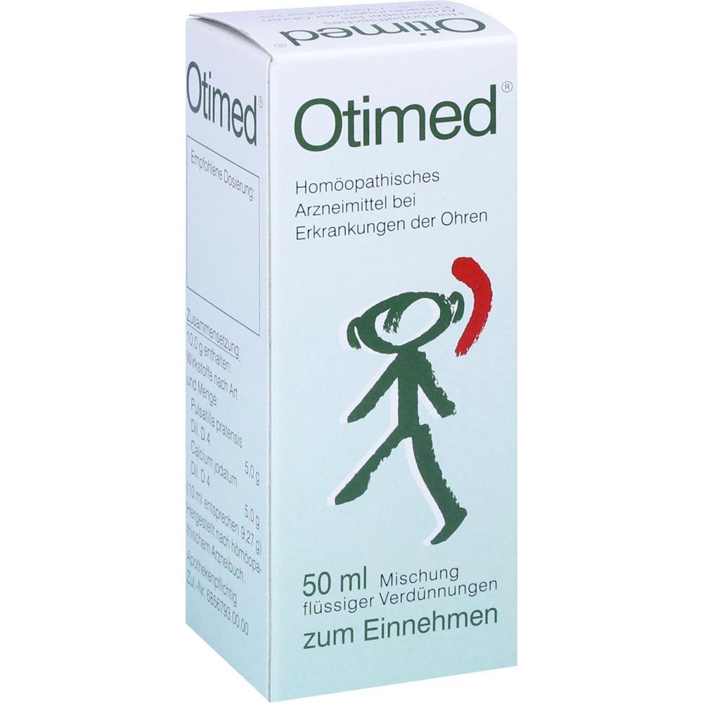 Eine Packung homöopathisches Arzneimittel für Ohrenerkrankungen von Otimed.