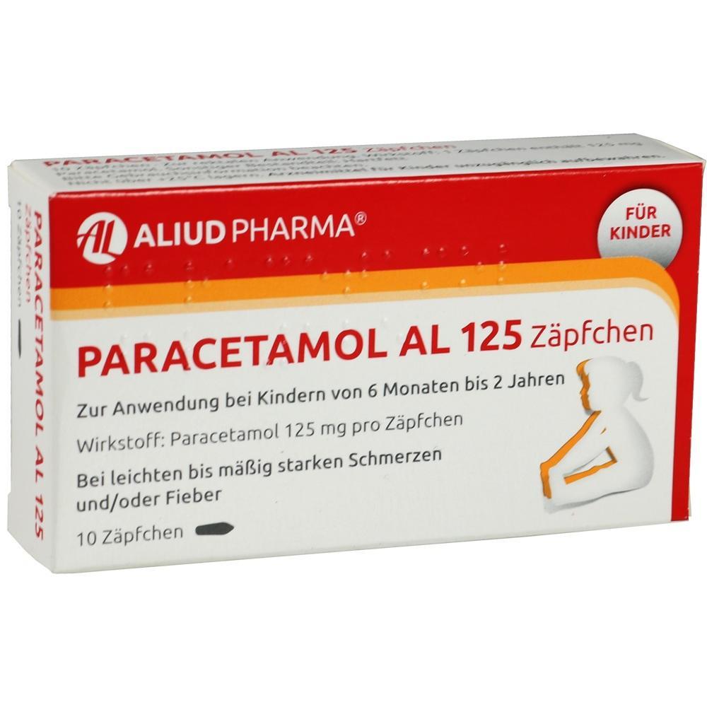 Eine Packung Paracetamol-Z&auml;pfchen f&uuml;r Kinder von 6 Monaten bis 2 Jahren.