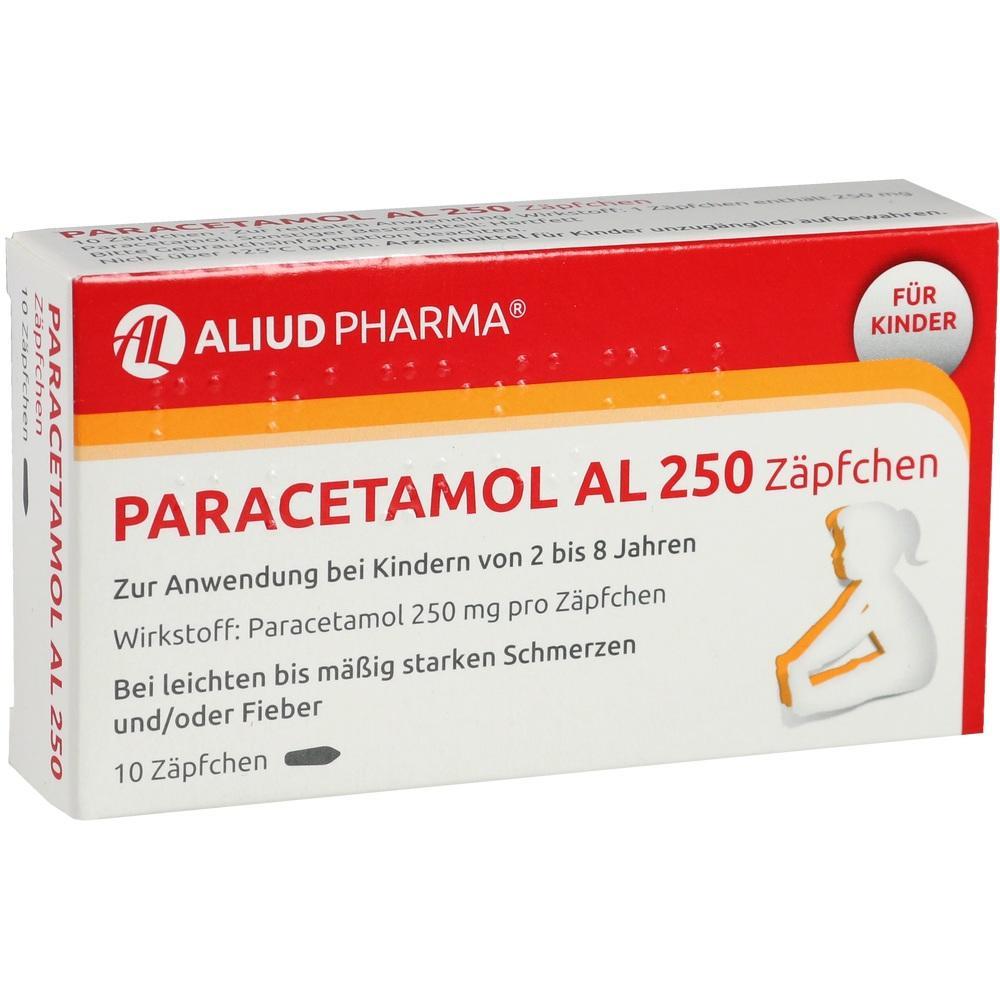 Eine Packung Paracetamol-Z&auml;pfchen f&uuml;r Kinder von 2 bis 8 Jahren.