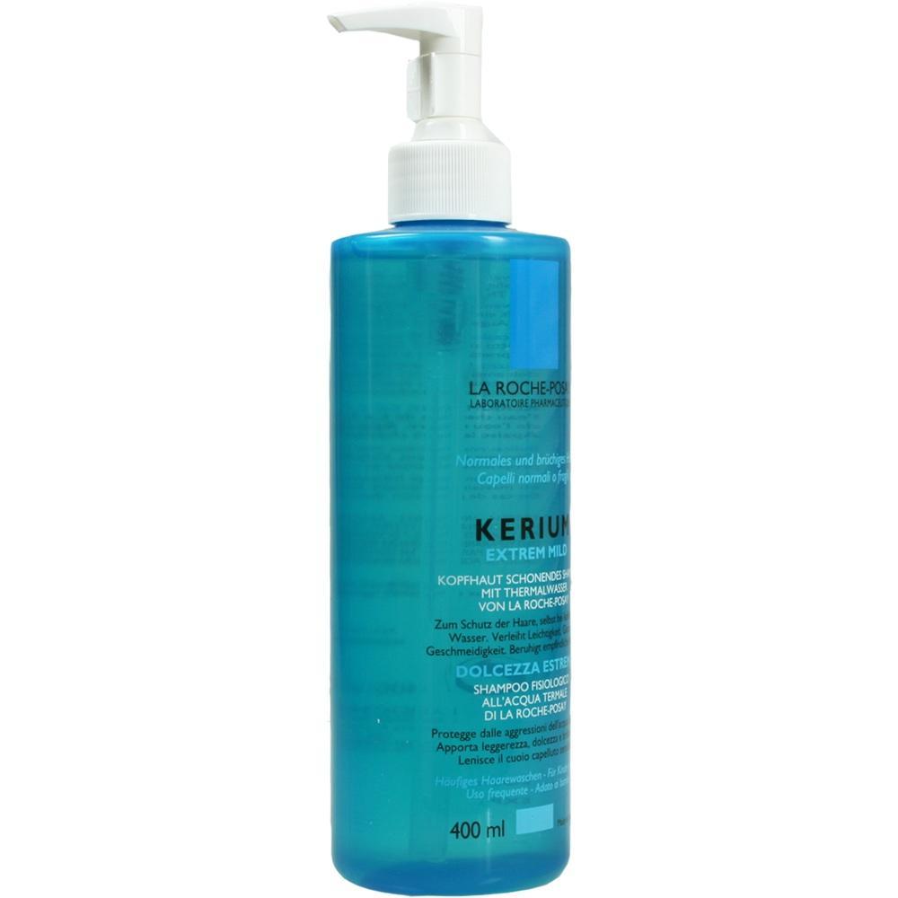 Blaue Shampoo-Flasche mit wei&szlig;em Pumpverschluss.