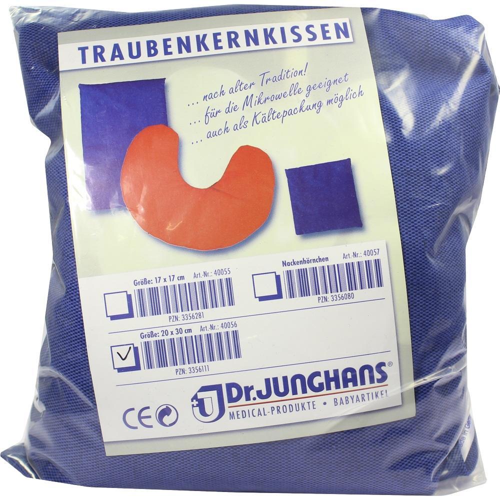 Verpacktes Traubenkernkissen in blauem Beutel, als Wärmekissen oder Kältekissen nutzbar.