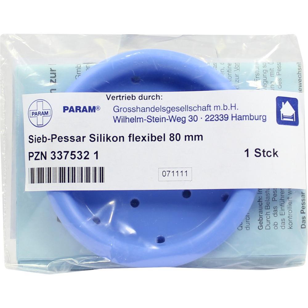 Blaues, flexibles Silikon-Sieb-Pessar in einer Plastikverpackung.