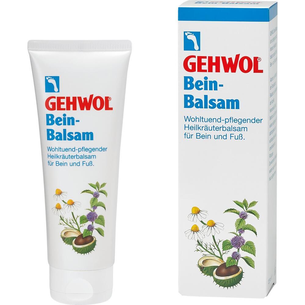 Eine Tube und Schachtel Bein-Balsam mit Pflanzenabbildung.