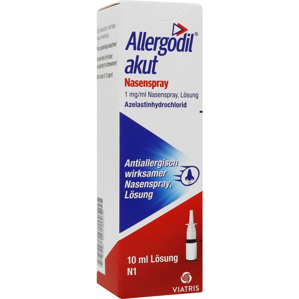 Die Verpackung zeigt ein Nasenspray gegen Allergien mit dem Namen "Allergodil akut".