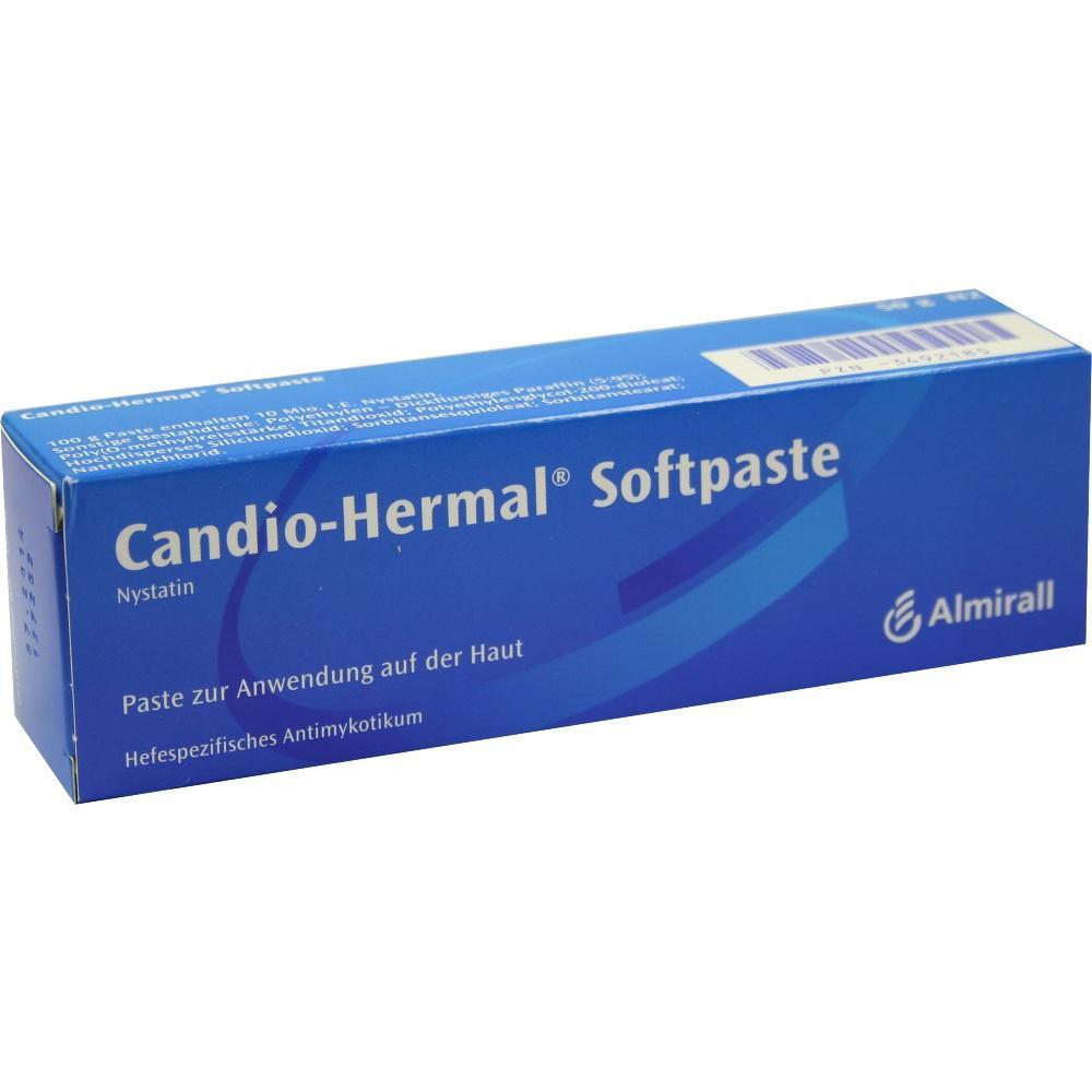 Eine blaue Schachtel mit der Aufschrift „Candio-Hermal Softpaste“.