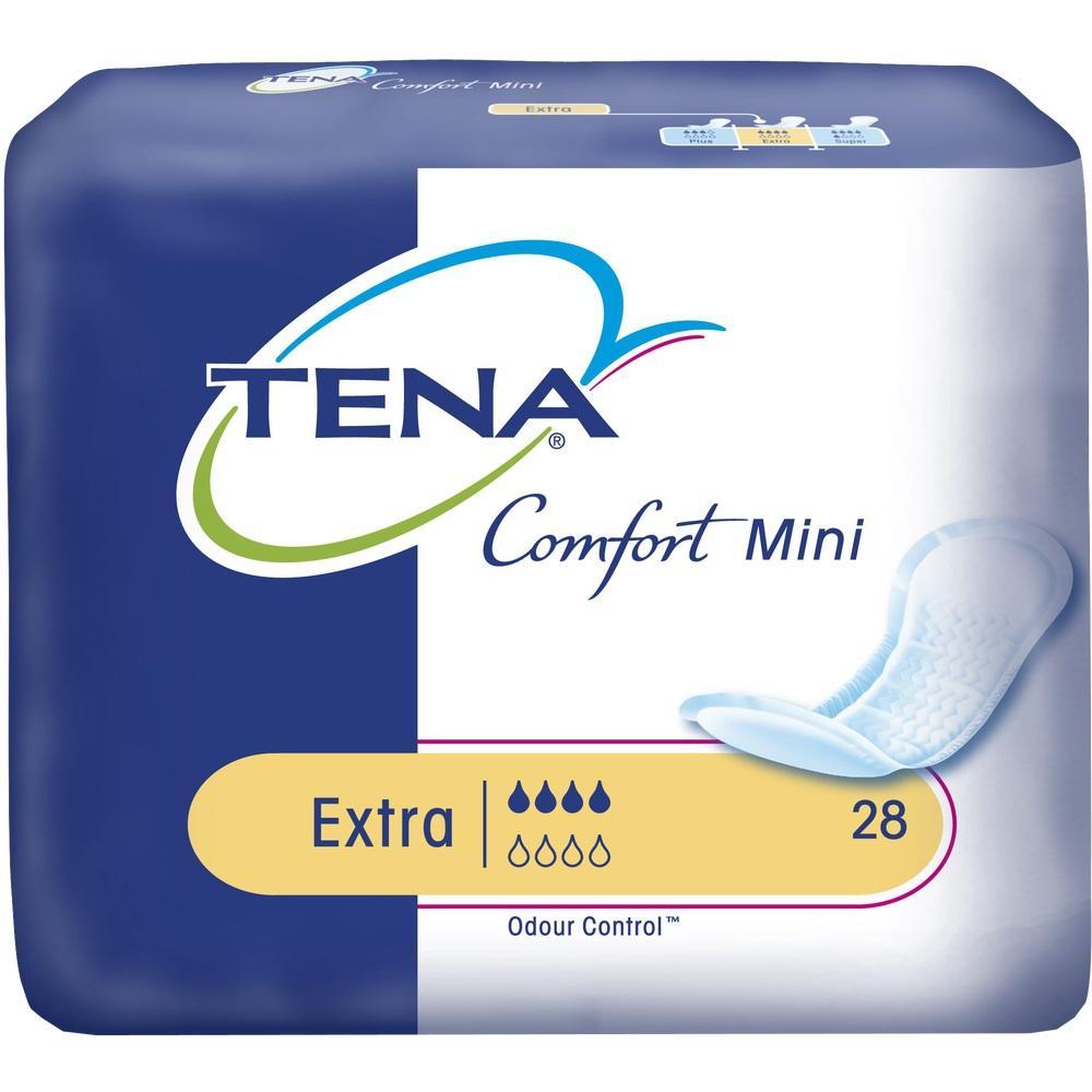 Eine Packung TENA Comfort Mini Einlagen mit 28 Stück.