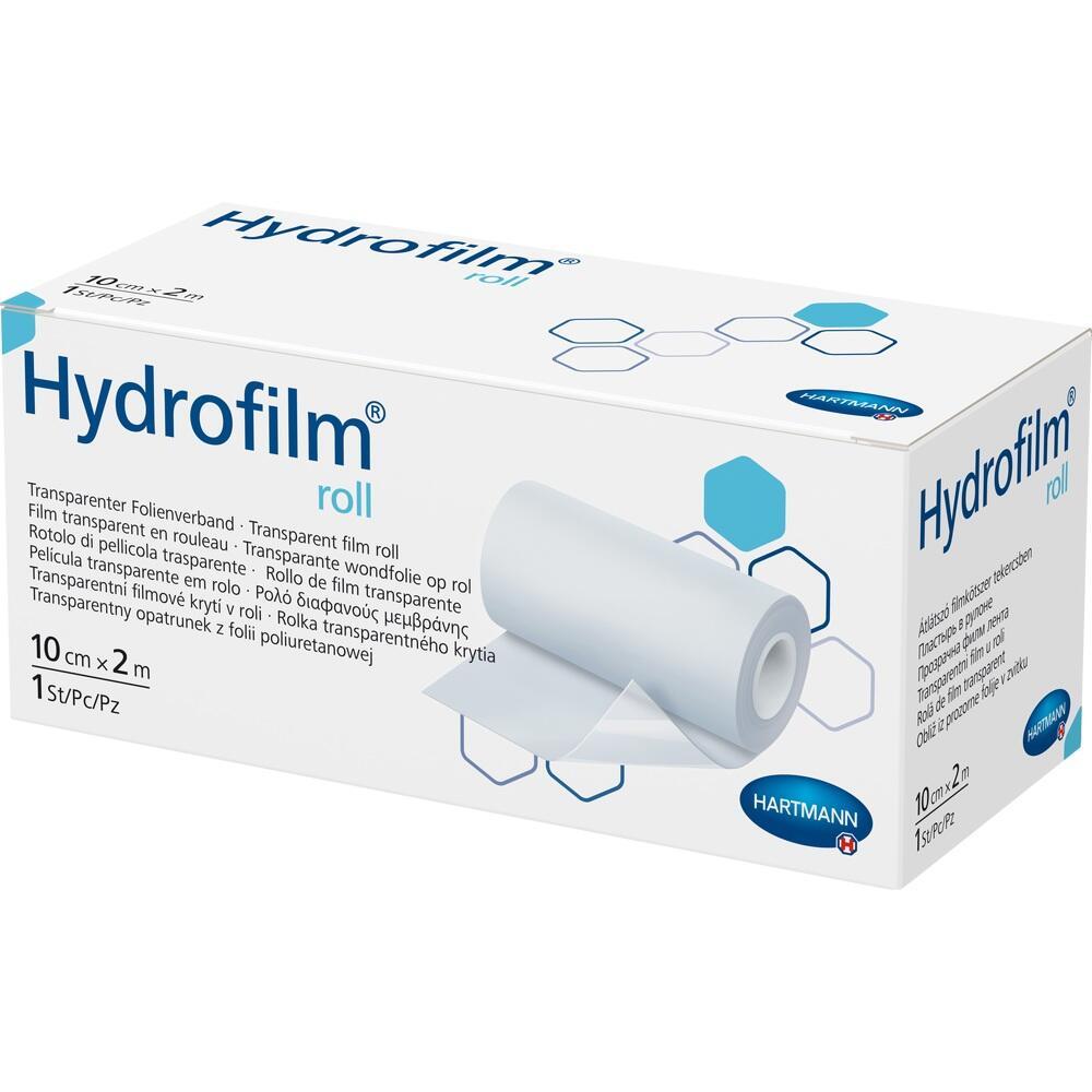 Eine Verpackung mit einer Rolle transparentem Folienverband namens Hydrofilm.