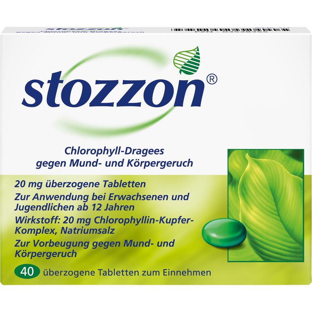 Eine Packung mit Tabletten gegen Mund- und Körpergeruch, verziert mit Blättern.