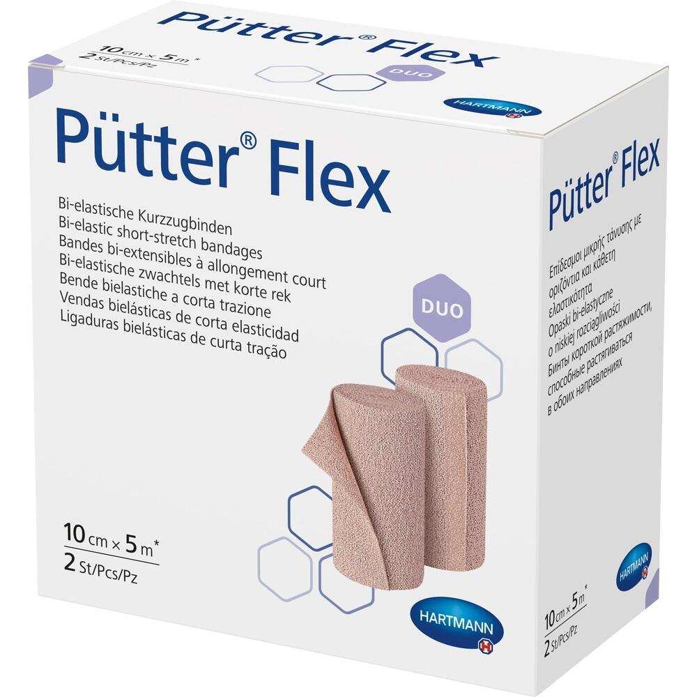 Die Verpackung zeigt zwei elastische Bandagen der Marke P&uuml;tter Flex.