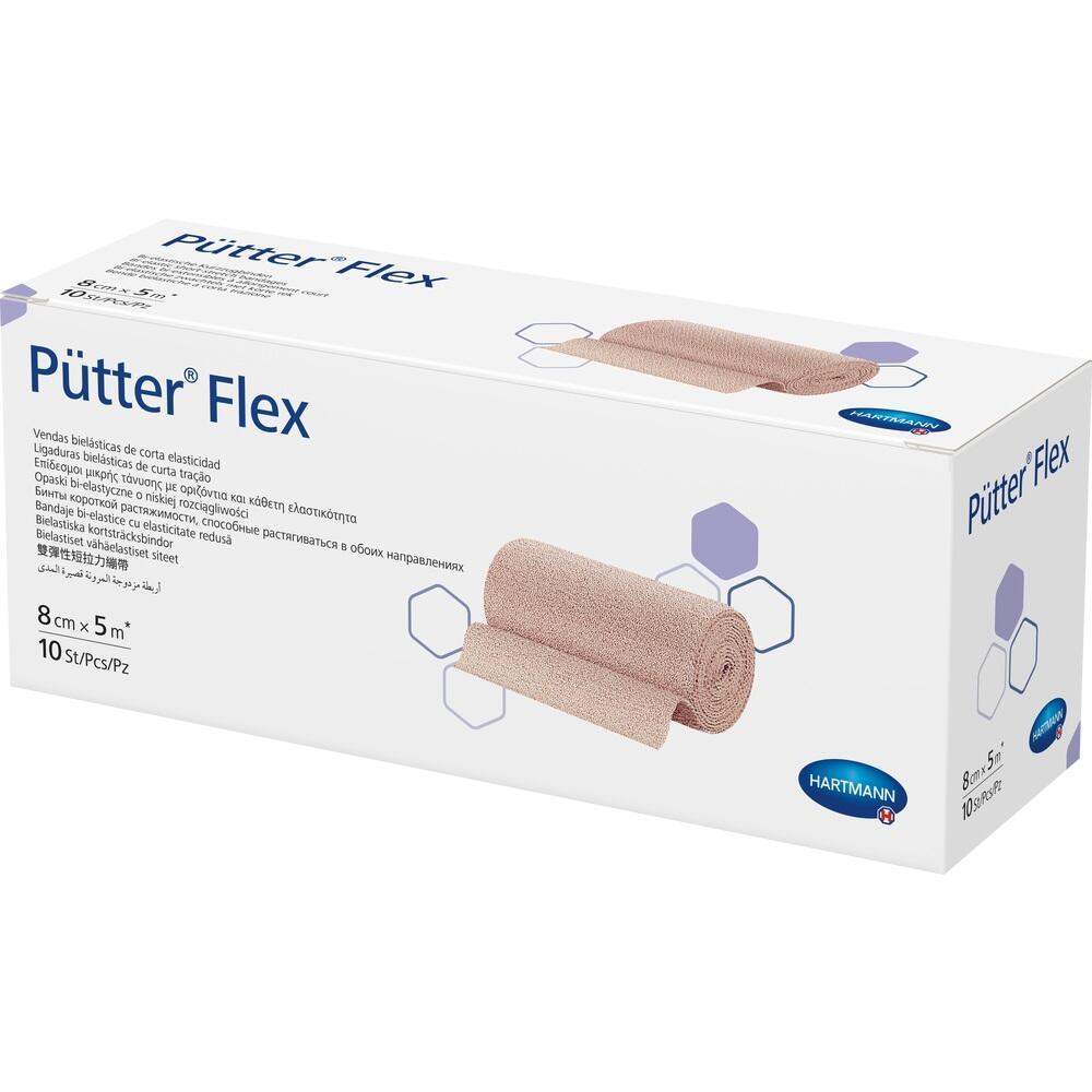 Eine Schachtel mit elastischen Binden namens P&uuml;tter Flex.