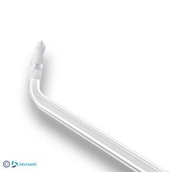 Ein gebogenes, durchsichtiges Kunststoffrohr mit einer kleinen D&uuml;se am Ende.