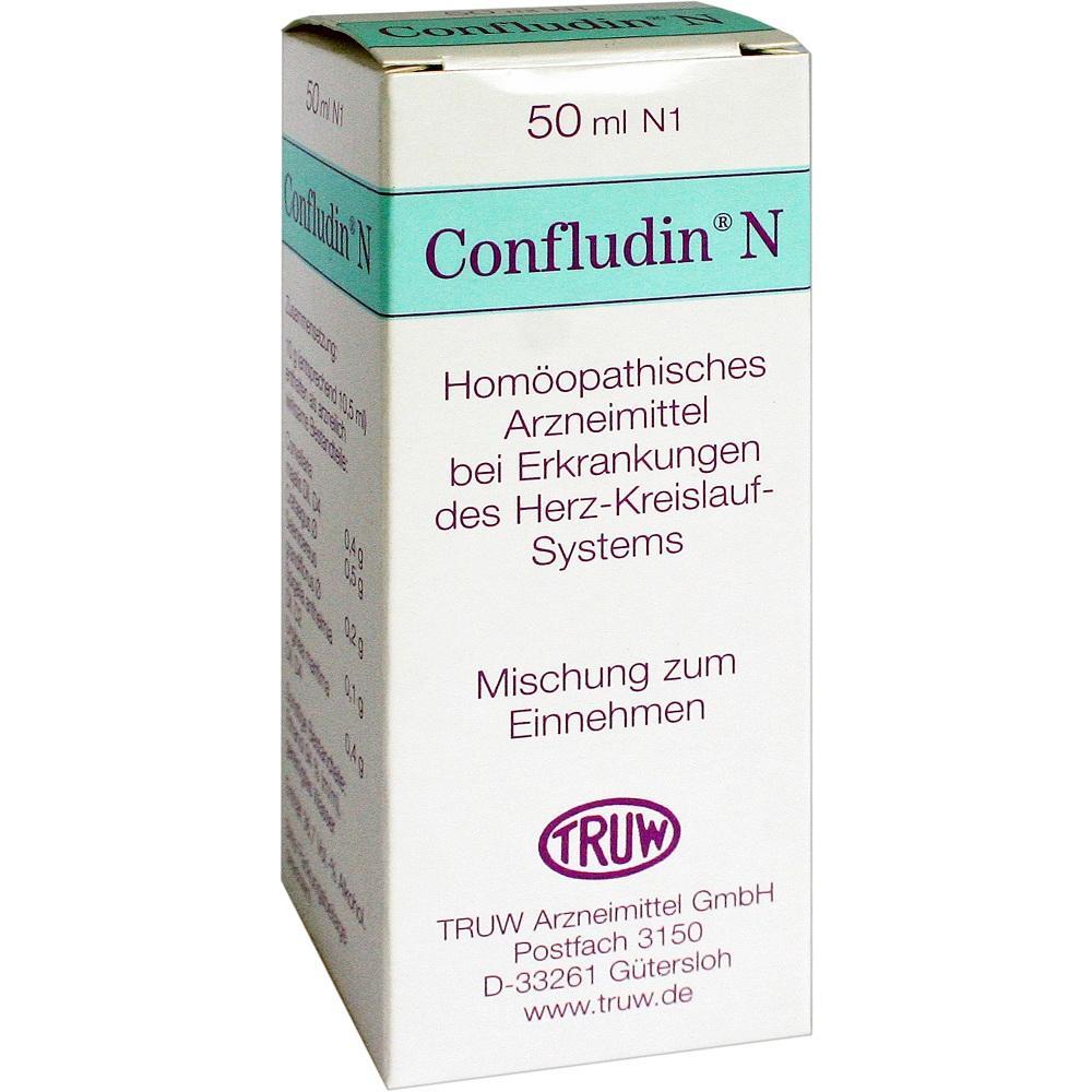 Eine Packung homöopathisches Arzneimittel namens Confludin N mit 50 ml Inhalt.